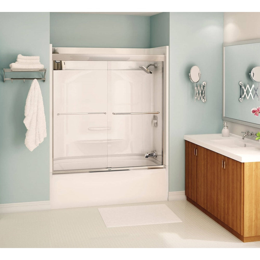 Tonik SC 55 to 59 in. W x 57 in. H Semi-Frameless ByPass Sliding Bathtub Door in Chrome with Clear Tempered Glass, Soft Close