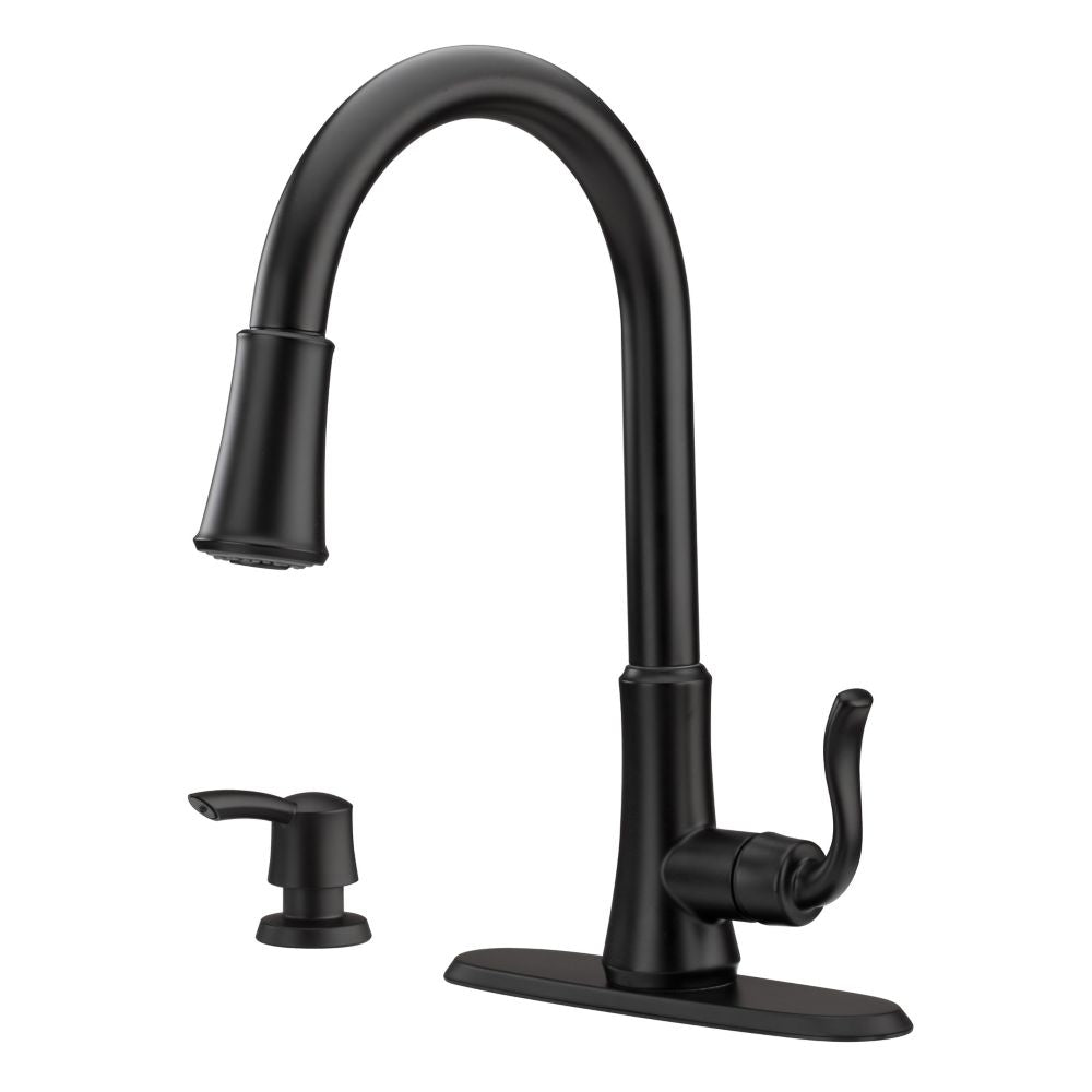 Cagney 1-Handle Matte Black Pull Out/Pull Down Kitchen Faucet/Kitchen Sink Faucet/Tap with Soap Dispenser