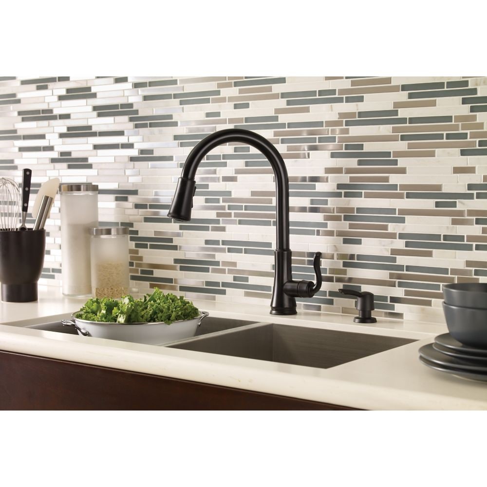 Robinet de cuisine à tirette/à bec rétractable noir mat Cagney à 1 poignée/robinet d'évier de cuisine/robinet avec distributeur de savon