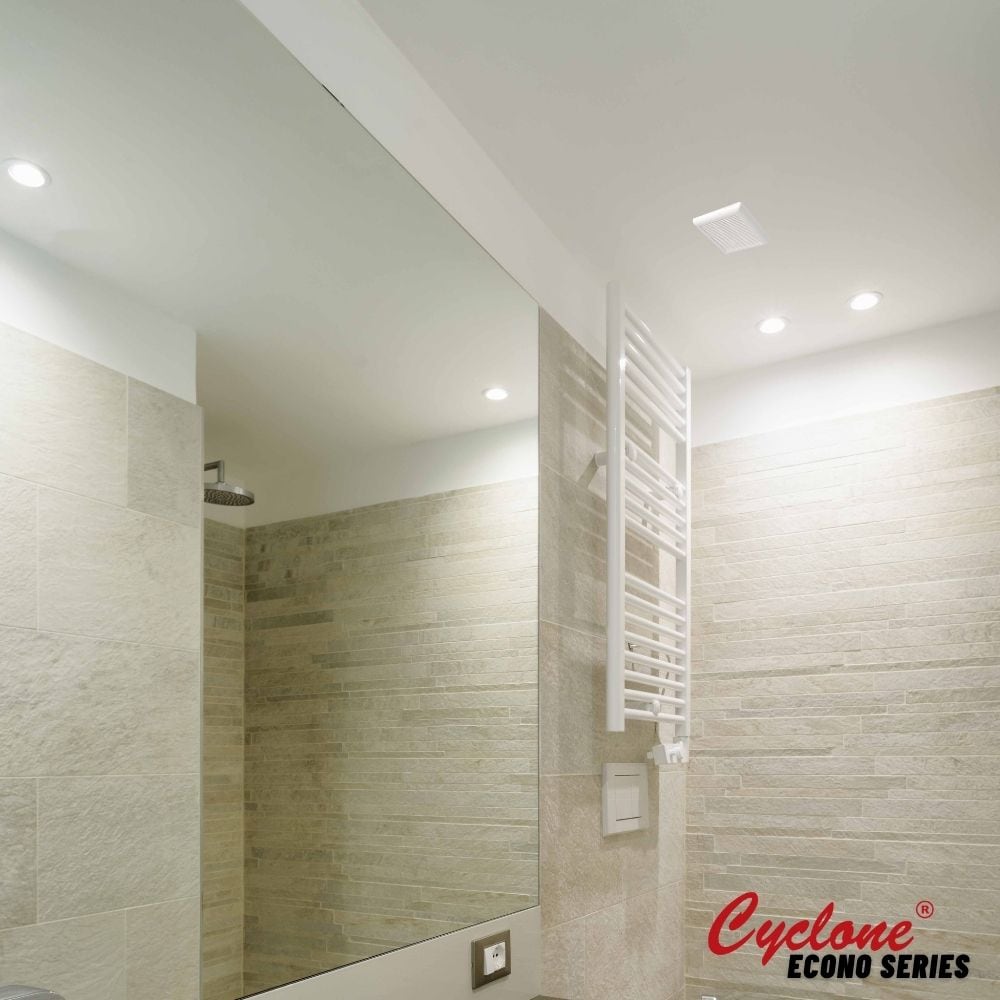 Hustone bath fan, 50 CFM, 3.5 sones, 3" collar, space saving bath fan