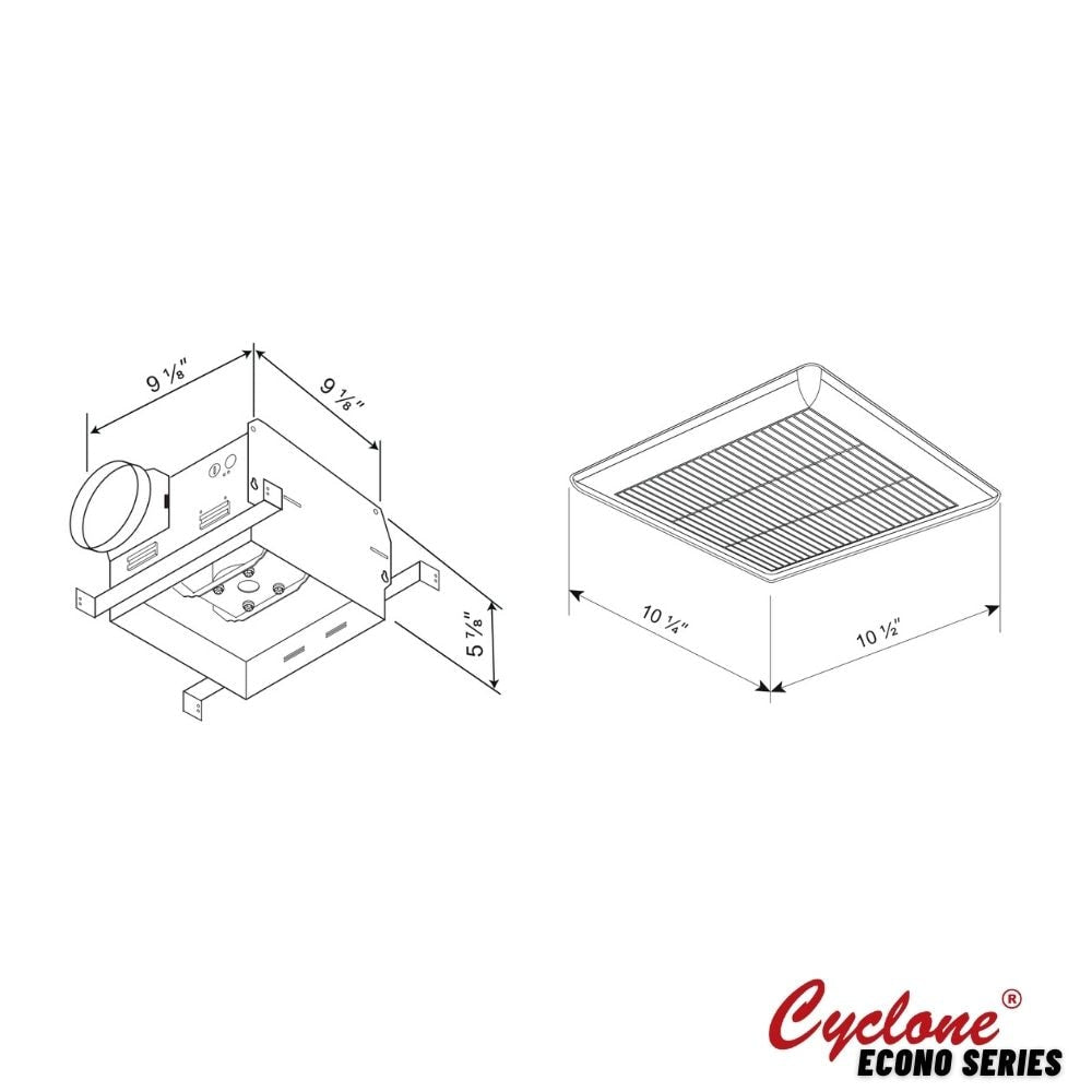 Cyclone Hustone bath fan, 90 CFM, 2 sones, 4" collar, easy to install exhaust fan