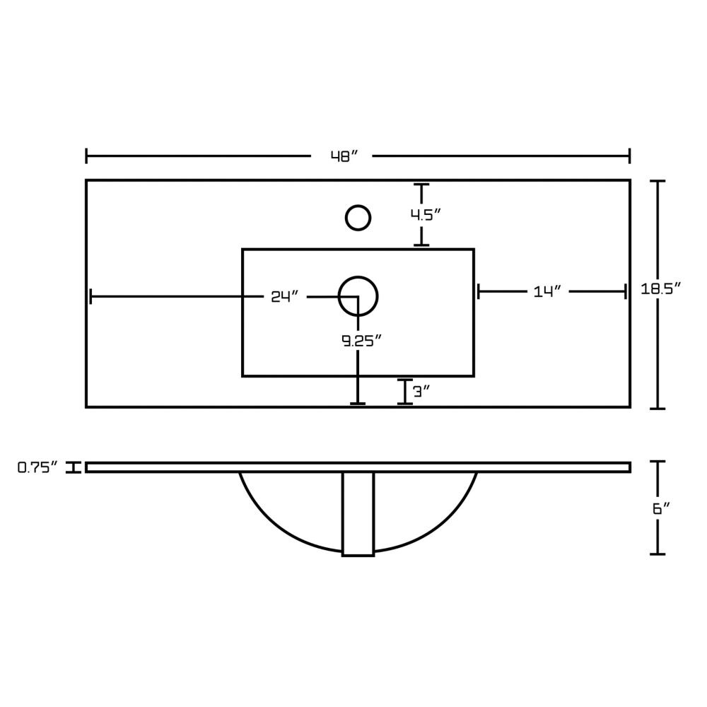 Ensemble de comptoir en céramique à 1 trou de 48 pouces de largeur de couleur blanche - Robinet CUPC inclus.
