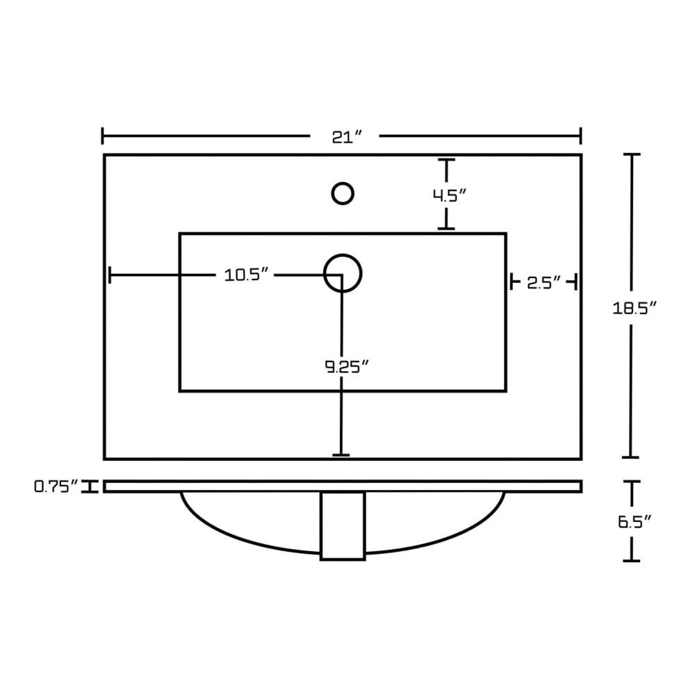 21- inch W 1 Hole Ceramic Top Set In White Color - CUPC Faucet Incl.