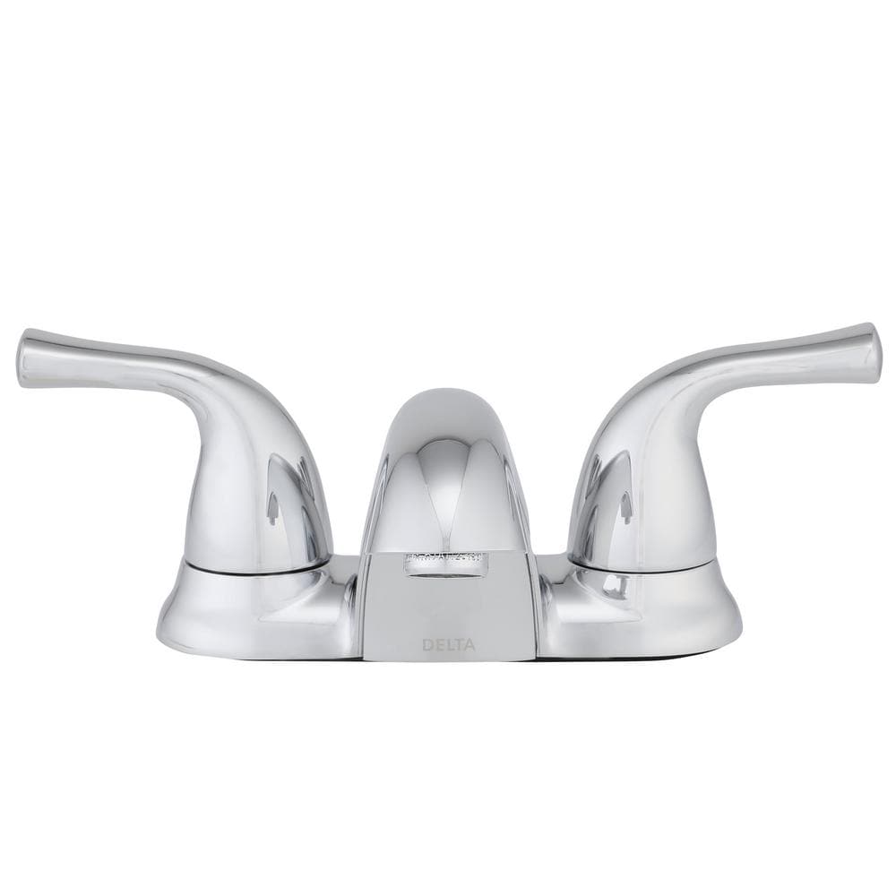 Robinet de salle de bain classique à deux poignées et levier central de 4 pouces à arc moyen en chrome