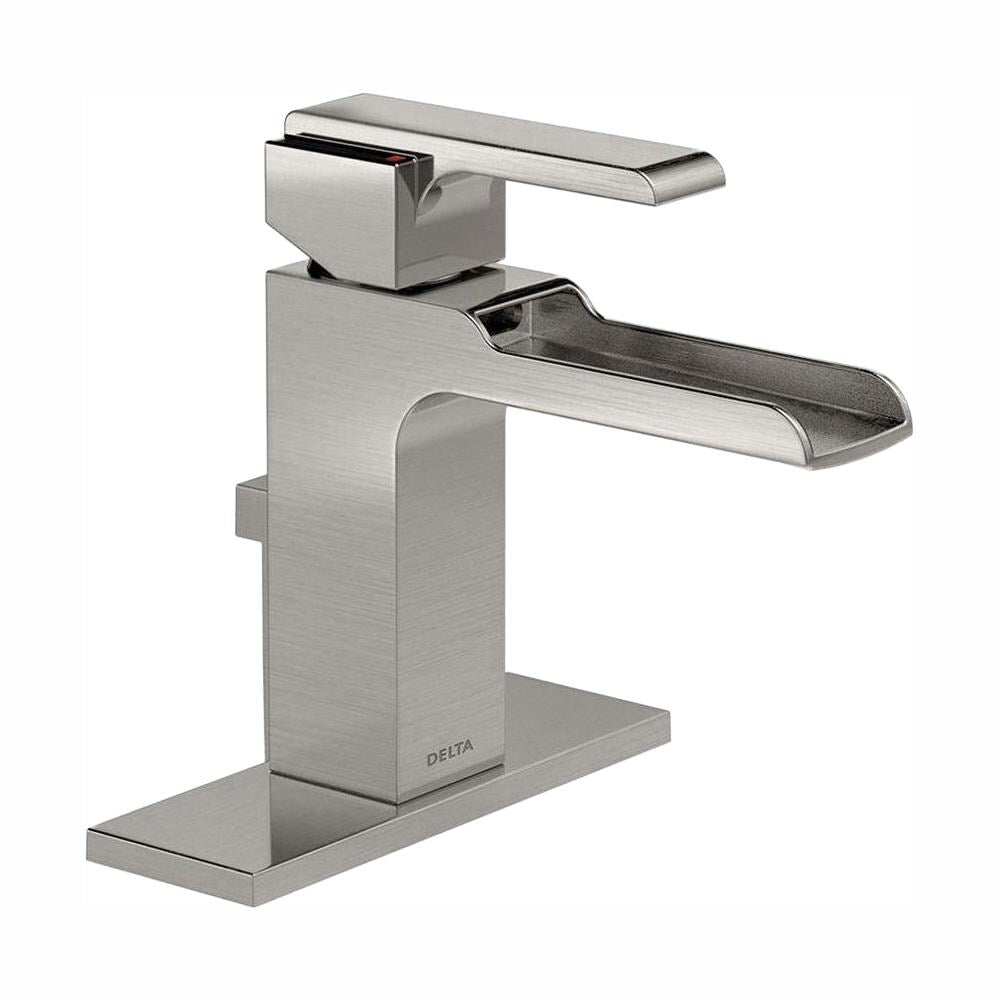 Ara Single Hole Single Handle Lever Channel Bathroom Sink Faucet Deck Mount Waterfall in Stainless Steel