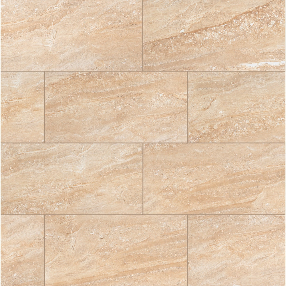 Carreaux de sol et de mur en porcelaine polie Aria Oro de 12 po x 24 po (16 pi2/caisse)
