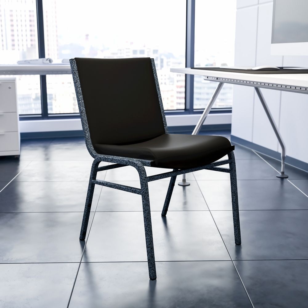 Heavy Duty Stackable Metal and Vinyl Chair in Black