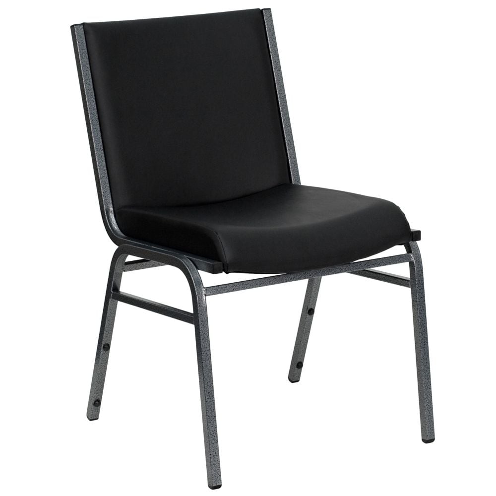 Heavy Duty Stackable Metal and Vinyl Chair in Black