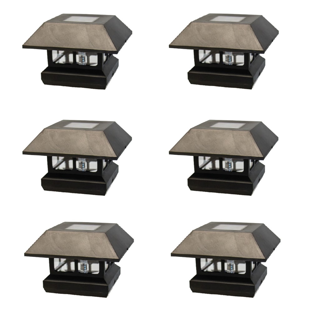 6-Pack 4-inch x 4-inch Rigid Plastic Solar Light Post Cap in Black - for Deck or Fence Post