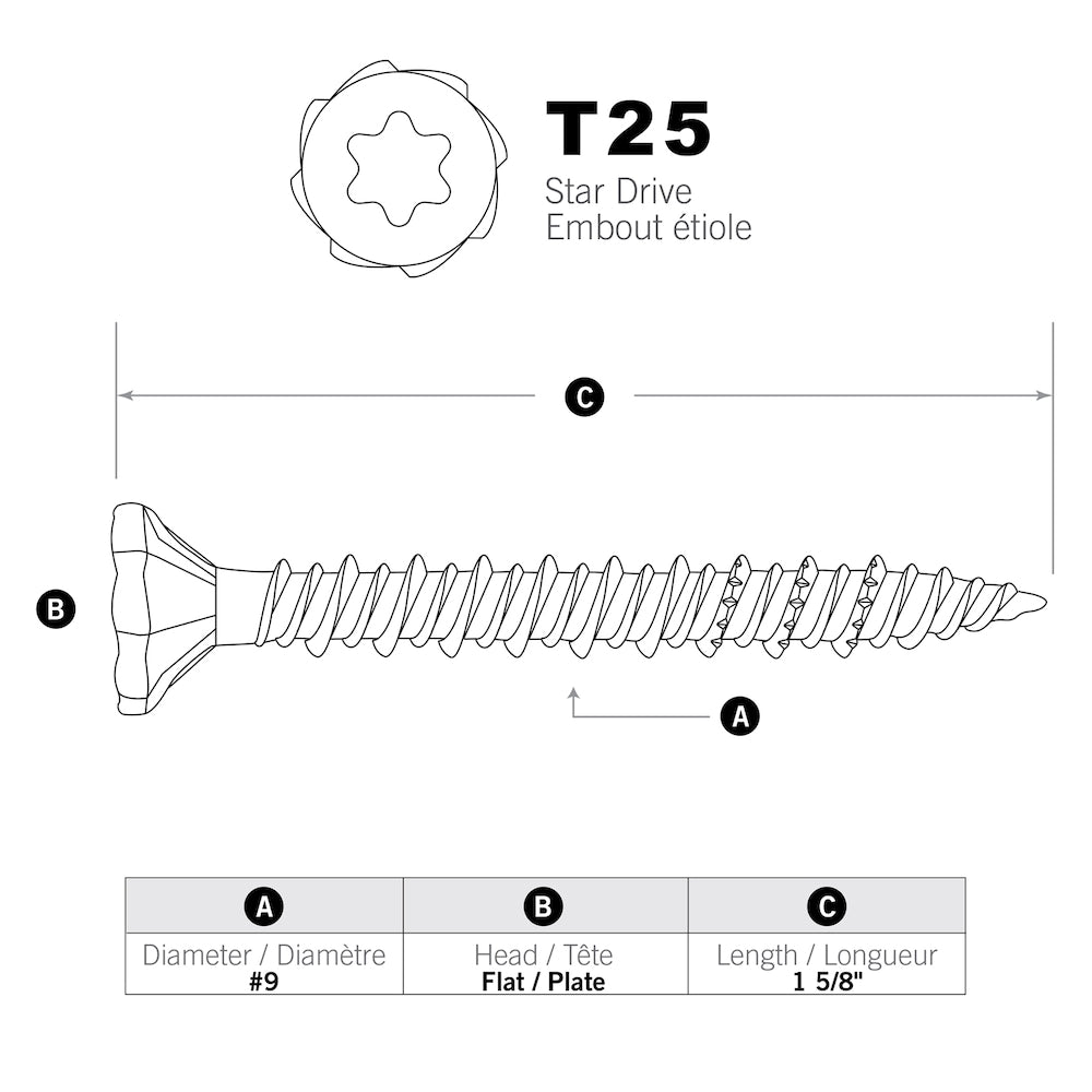 1-5/8-inch Serrated Head Star Drive Cement Board Screws - 140pcs