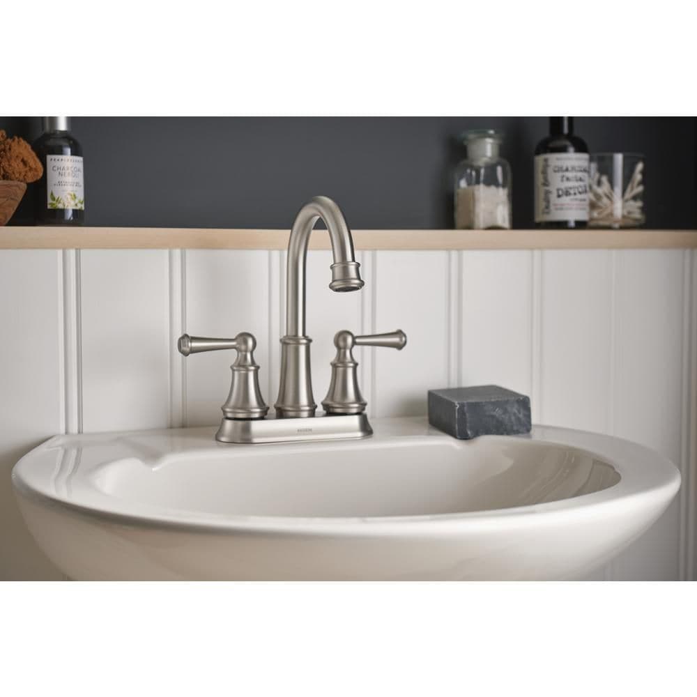 Brecklyn 2 Handle 4-inch Centerset Bathroom Sink Faucet/Tap in Spot Resistant Brushed Nickel (Drain and Valve Included)