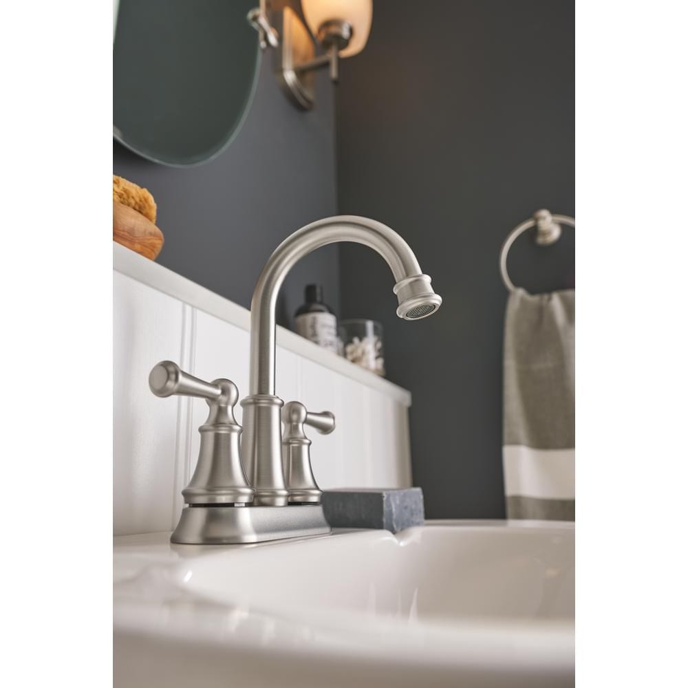 Brecklyn 2 Handle 4-inch Centerset Bathroom Sink Faucet/Tap in Spot Resistant Brushed Nickel (Drain and Valve Included)