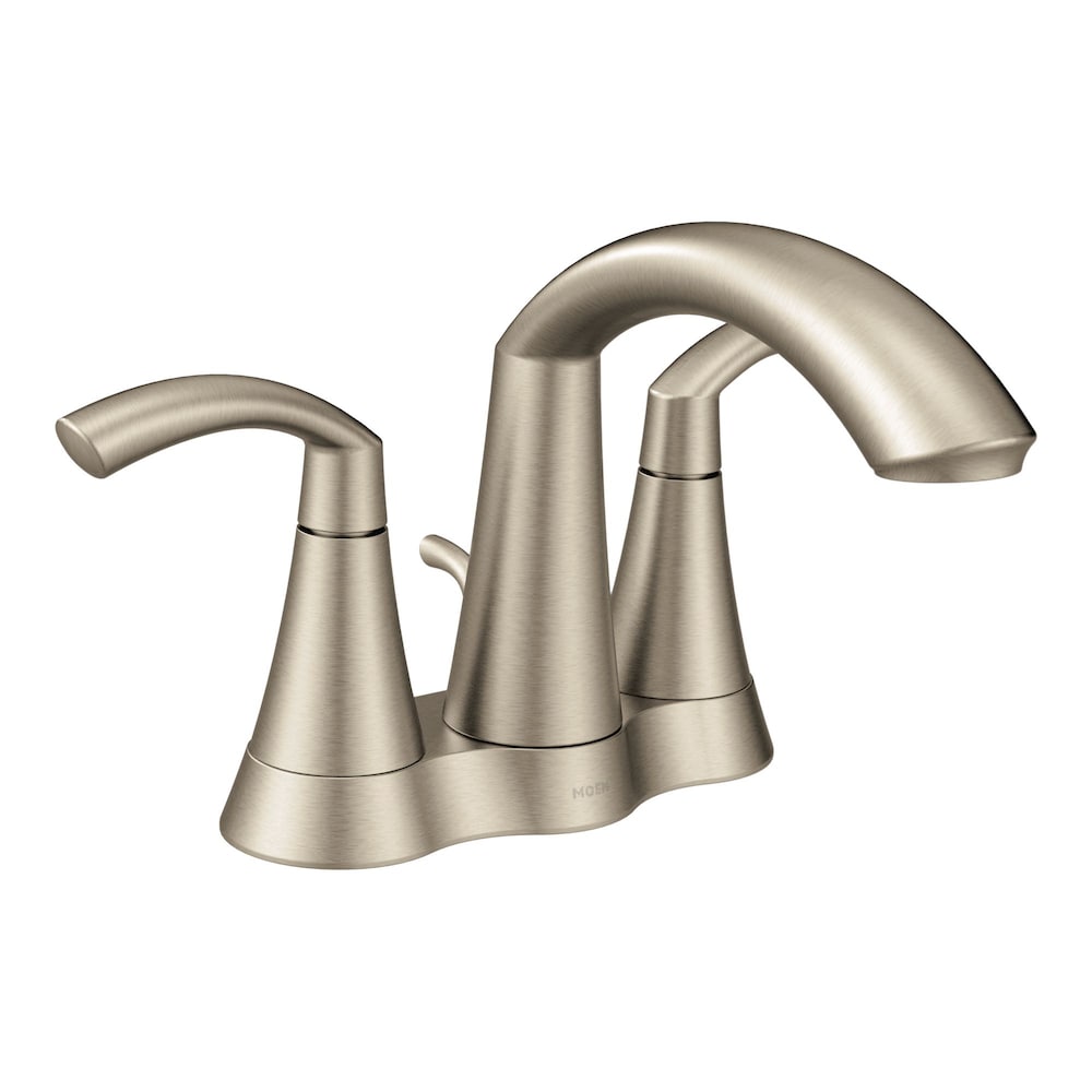 Robinet de lavabo de salle de bain central à 2 poignées Glyde de 4 pouces en nickel brossé (drain et valve inclus)