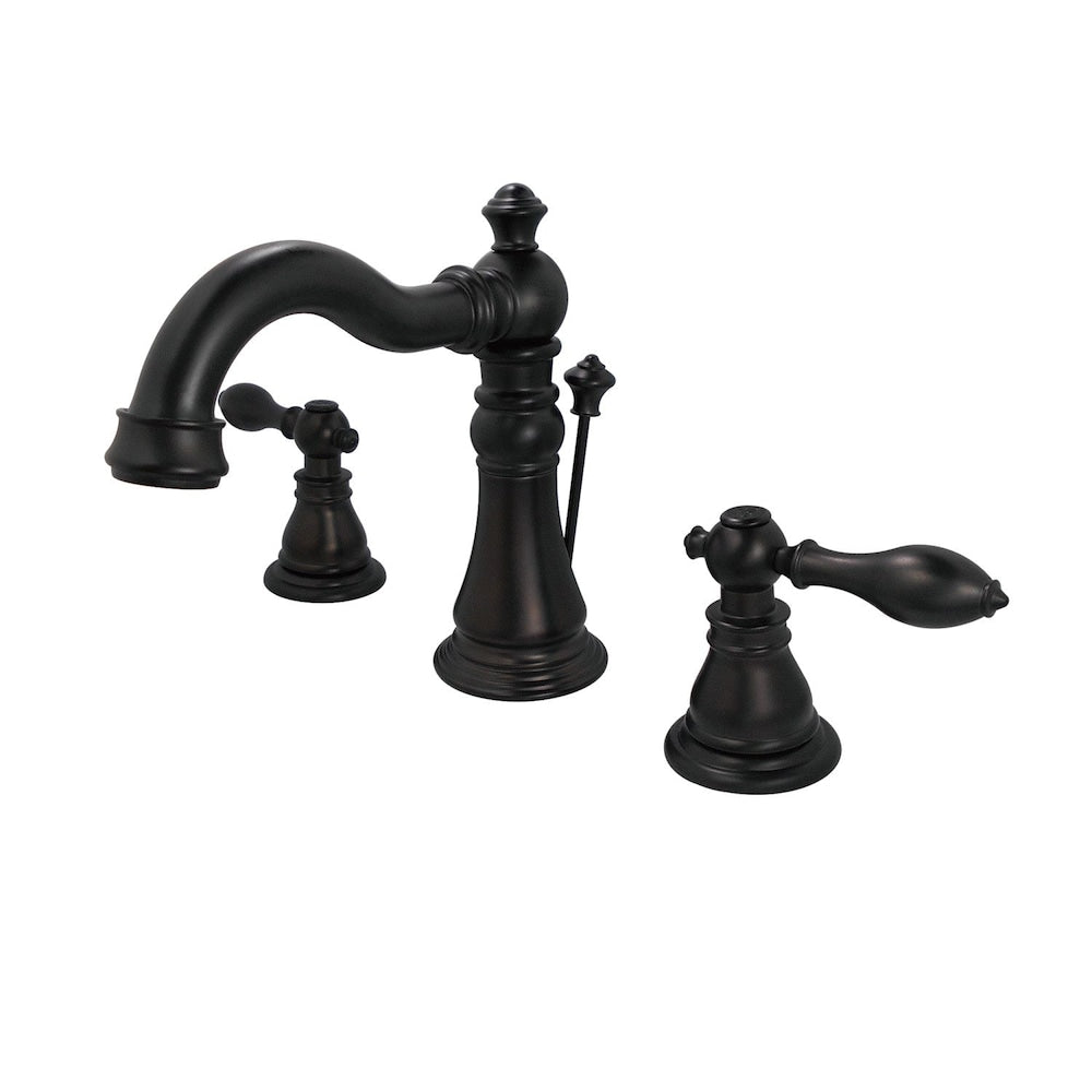 Robinet de salle de bain à arc élevé à 2 poignées et à large entraxe de 8 pouces en bronze huilé