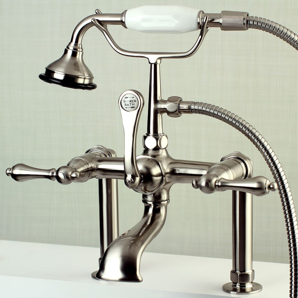Slipper 5 ft. Cast Iron Clawfoot Bathtub in White with Faucet Combo in Satin Nickel