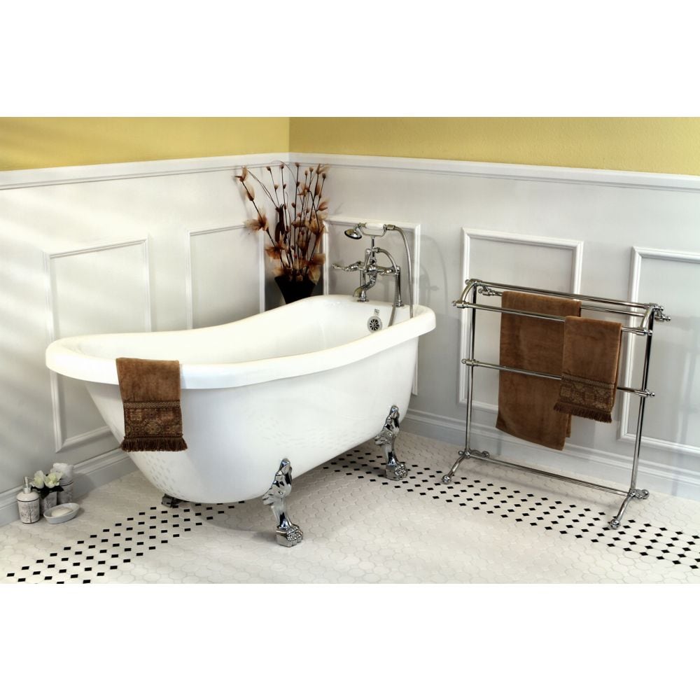 Baignoire sur pattes en acrylique Slipper de 5,6 pi en blanc et ensemble de robinetterie en chrome