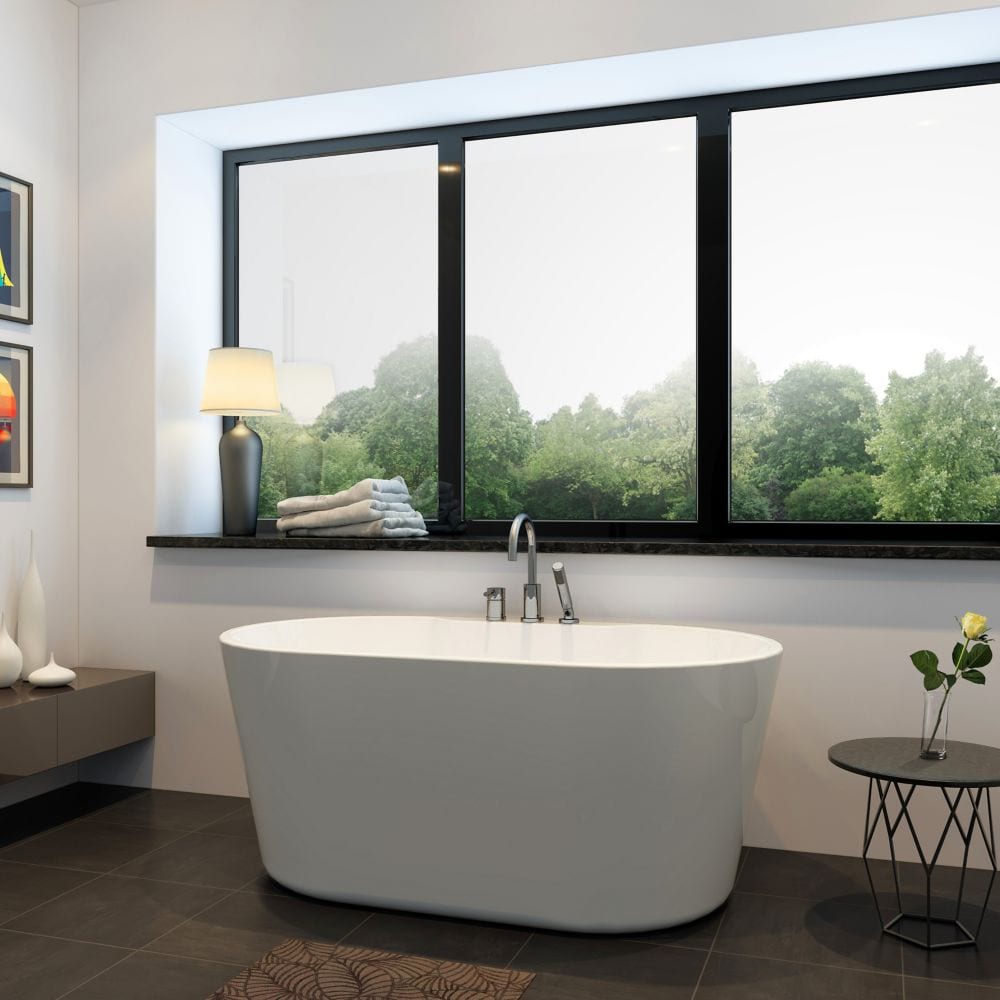 Coral 56 inch Acrylic Freestanding Flatbottom Bathtub in White All-in-One Kit