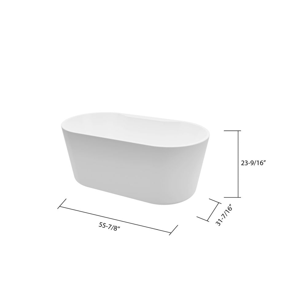 Coral 56 inch Acrylic Freestanding Flatbottom Bathtub in White All-in-One Kit