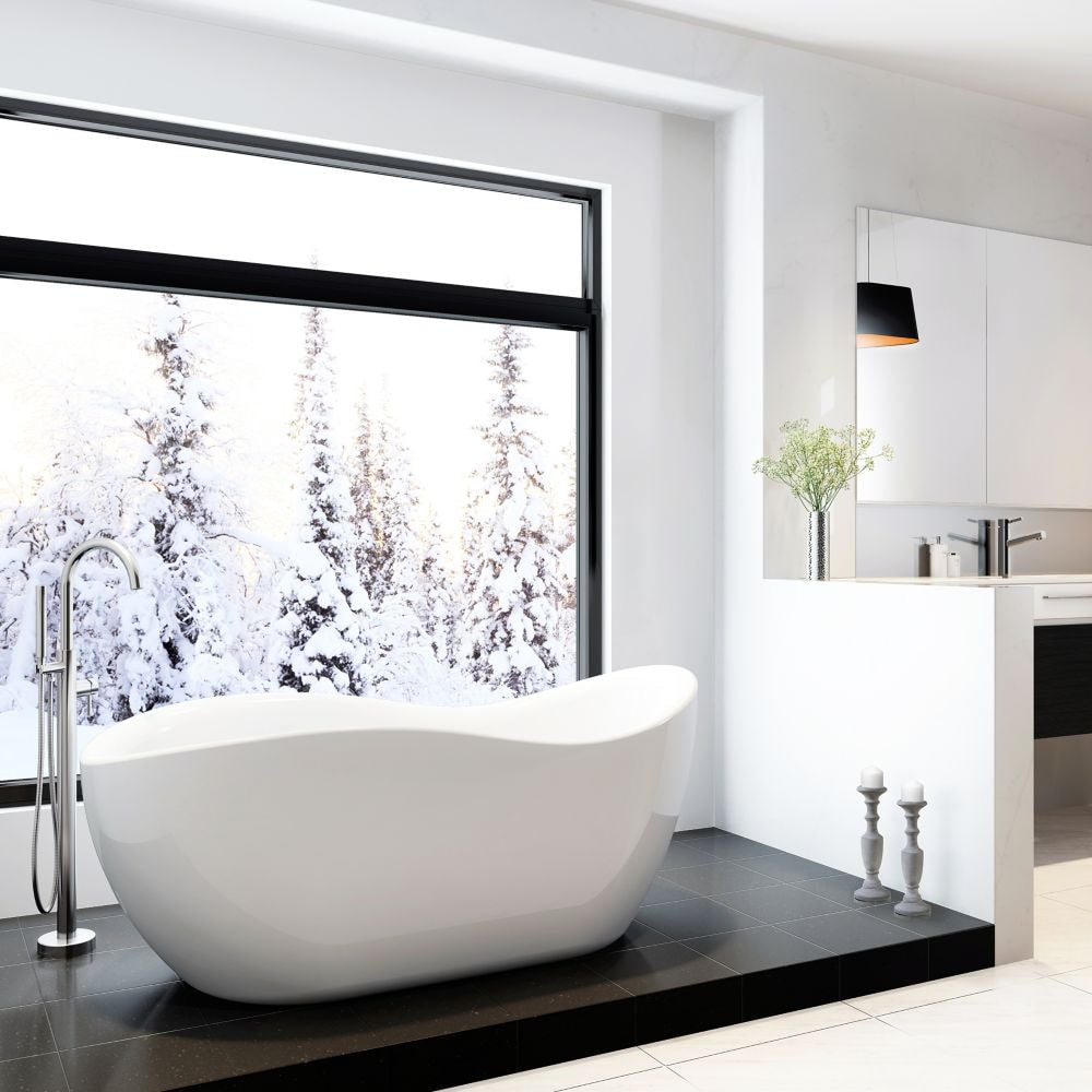 Baignoire autoportante en acrylique Kyan de 68 pouces à fond plat en blanc sans robinet