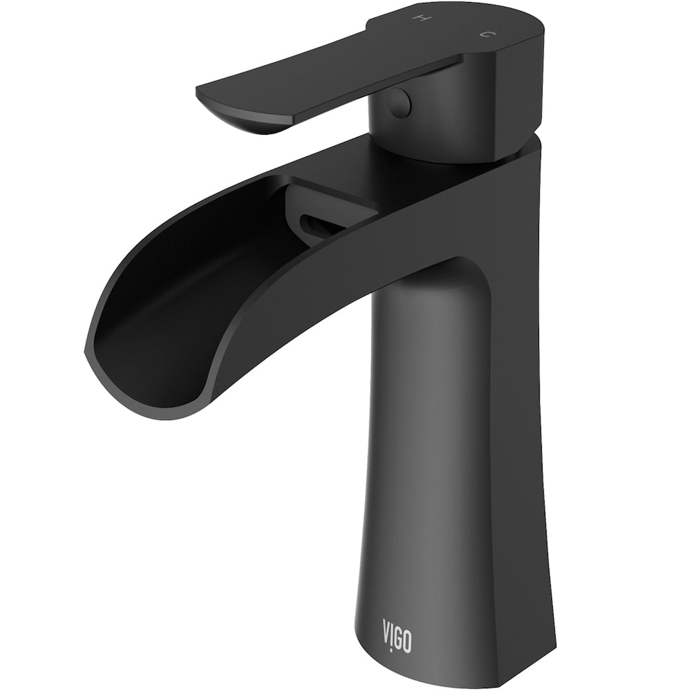 Robinet de salle de bain à cascade à poignée unique et trou unique Paloma en noir mat