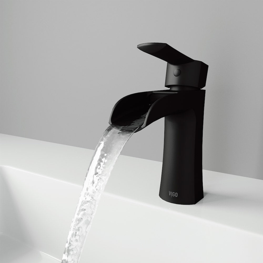 Robinet de salle de bain à cascade à poignée unique et trou unique Paloma en noir mat
