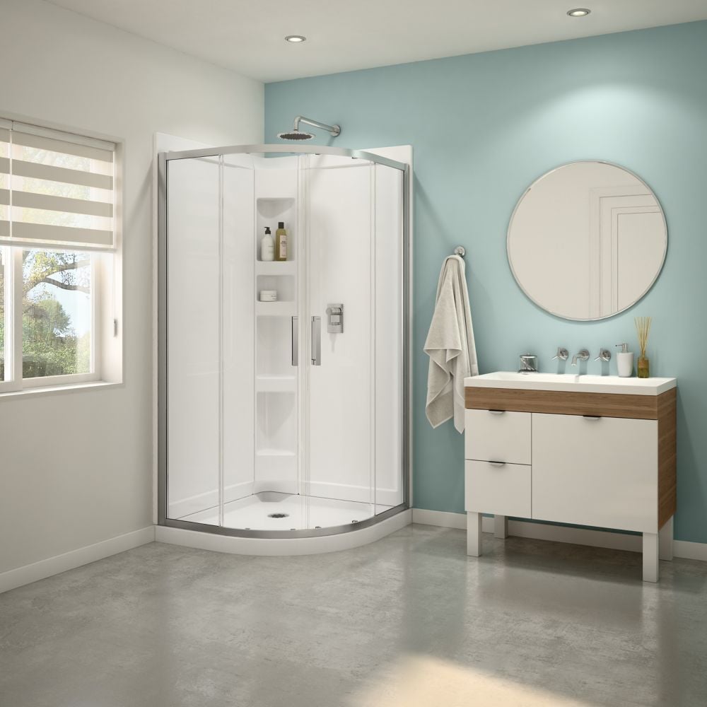 Sakura 38 in. L x 38 in. W x 74.5 in. H Round Corner Shower Kit Enclosure with Corner Drain Acrylic Base & Sliding Chrome Door (No Shower Wall)