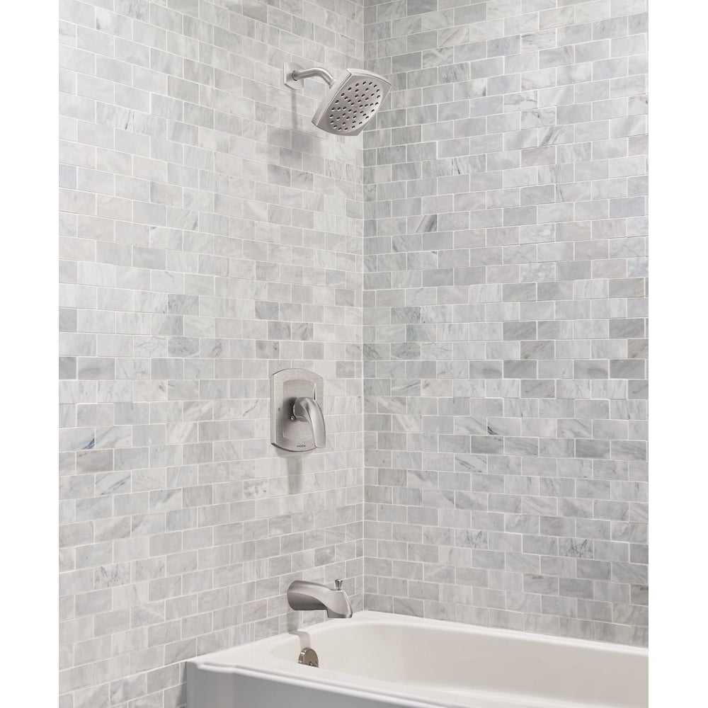 Robinet de baignoire-douche Posi-Temp à poignée unique Zarina en nickel brossé résistant aux taches