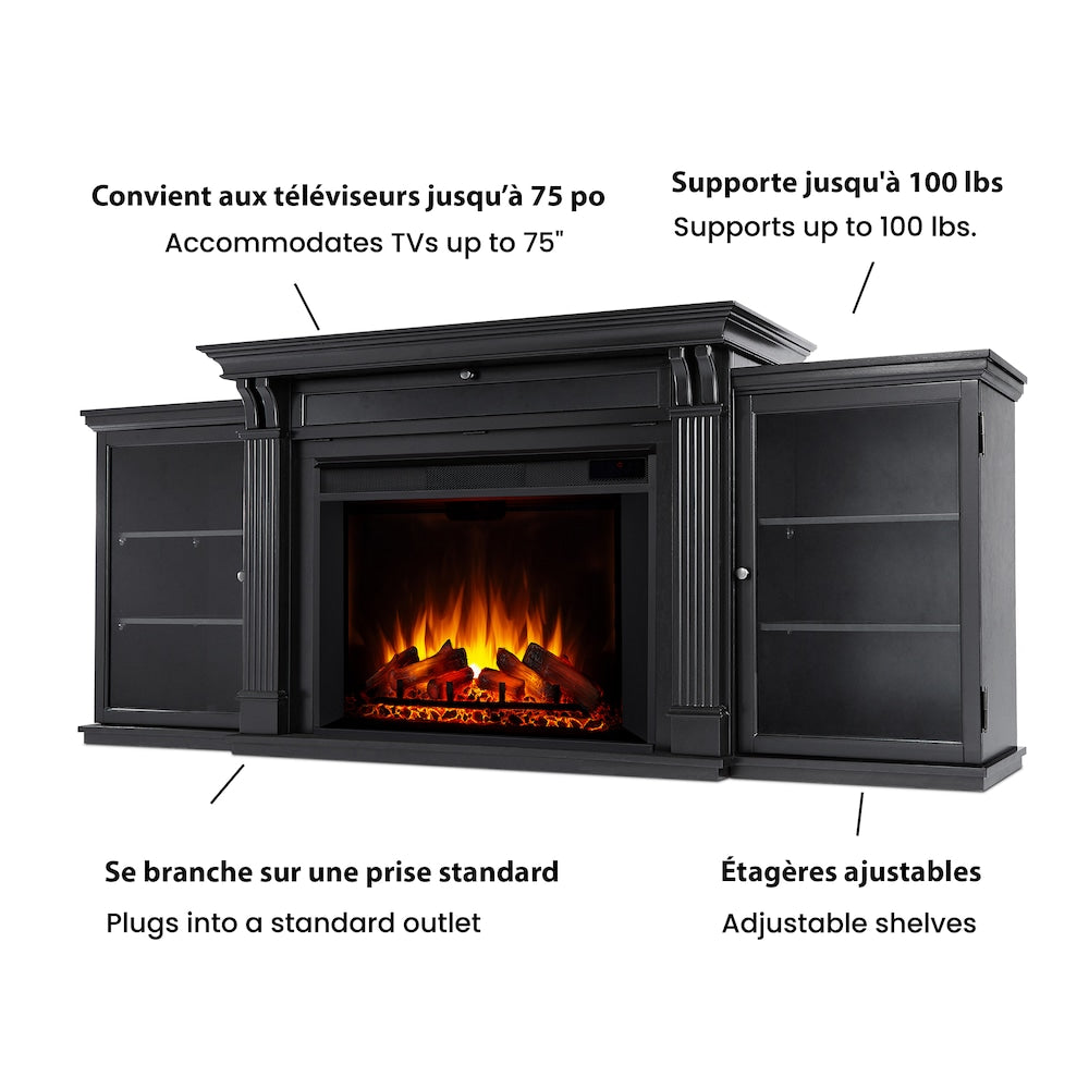 Centre de divertissement Tracey Grand avec foyer électrique de 84 pouces en noir