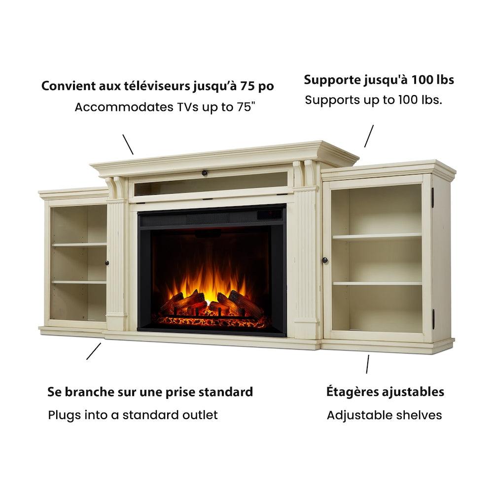 Tracey Grand 84-inch Electric Fireplace TV Stand Entertainment Center in Distressed White