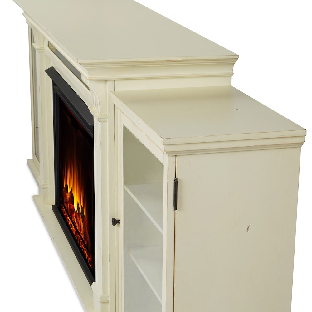 Tracey Grand 84-inch Electric Fireplace TV Stand Entertainment Center in Distressed White