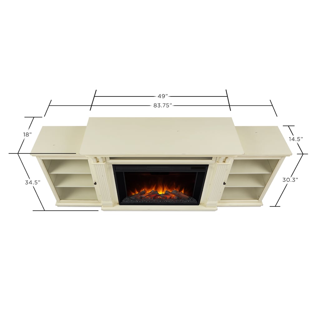Tracey Grand 84-inch Electric Fireplace TV Stand Entertainment Center in Distressed White