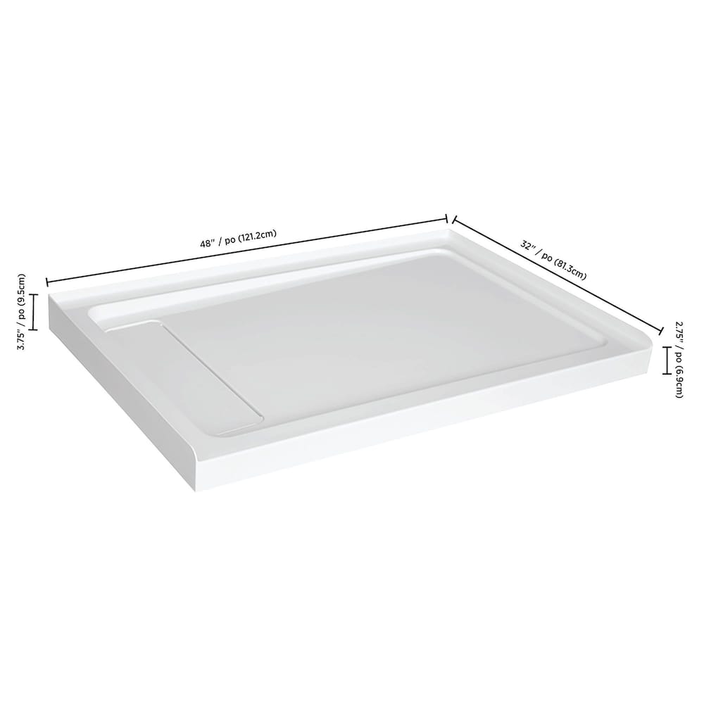 Base de douche en acrylique de 48 po x 32 po avec drain dissimulé à gauche