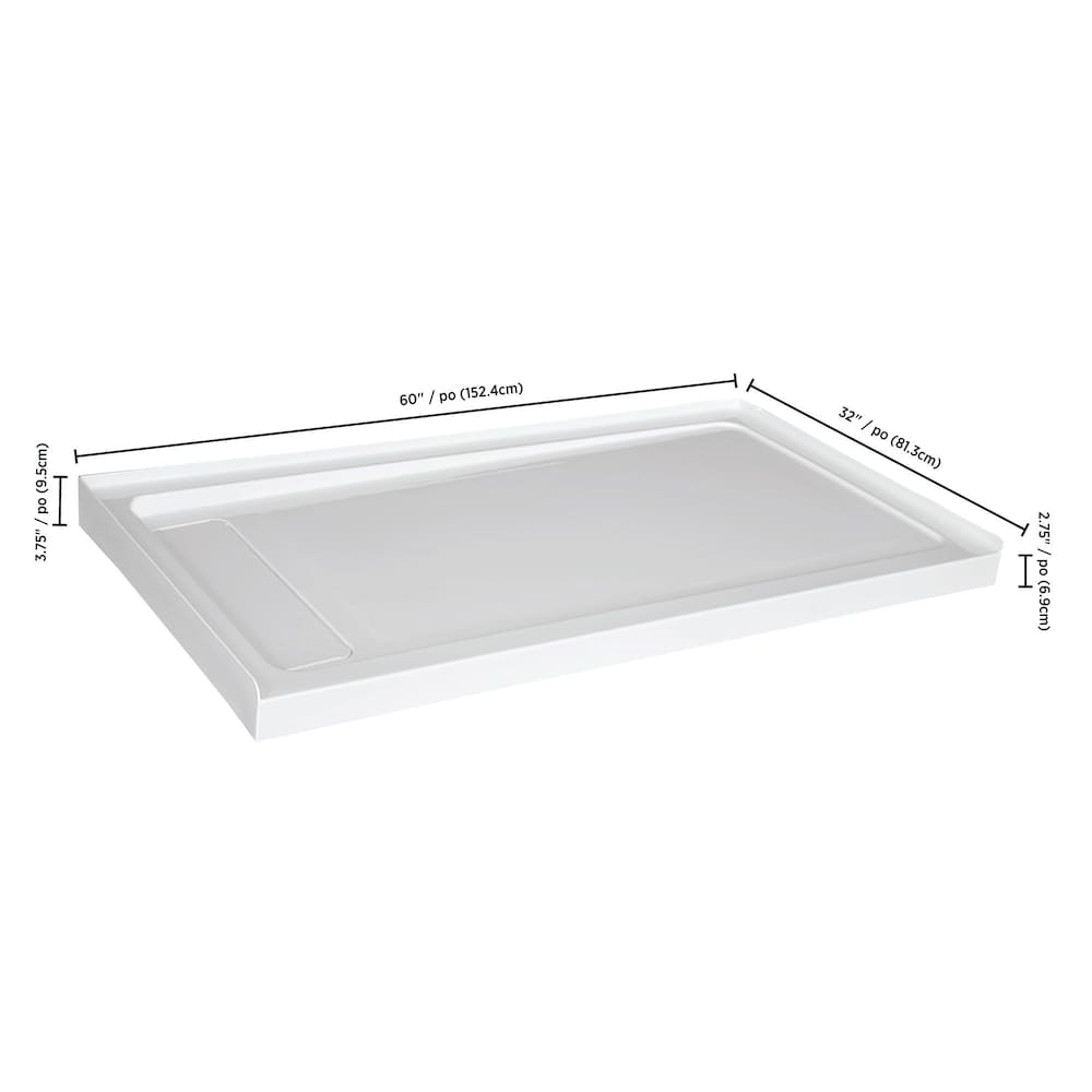 60-inch x 32-inch Acrylic Shower Base with Left Concealed Drain With Anti-Slip Surface