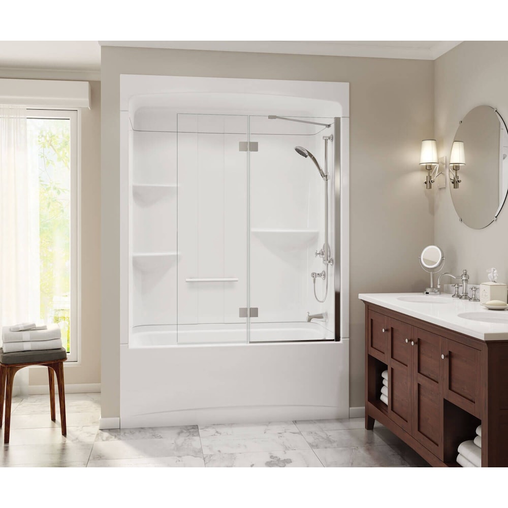 Camelia 60 in. L x 32 in. W x 88 in. H 3-Piece Above-The-Floor-Rough Acrylic Tub Shower Stall/Kit with Tub Surround/Wall, Built-In Shelves, Left Drain Bathtub & Roof Cap
