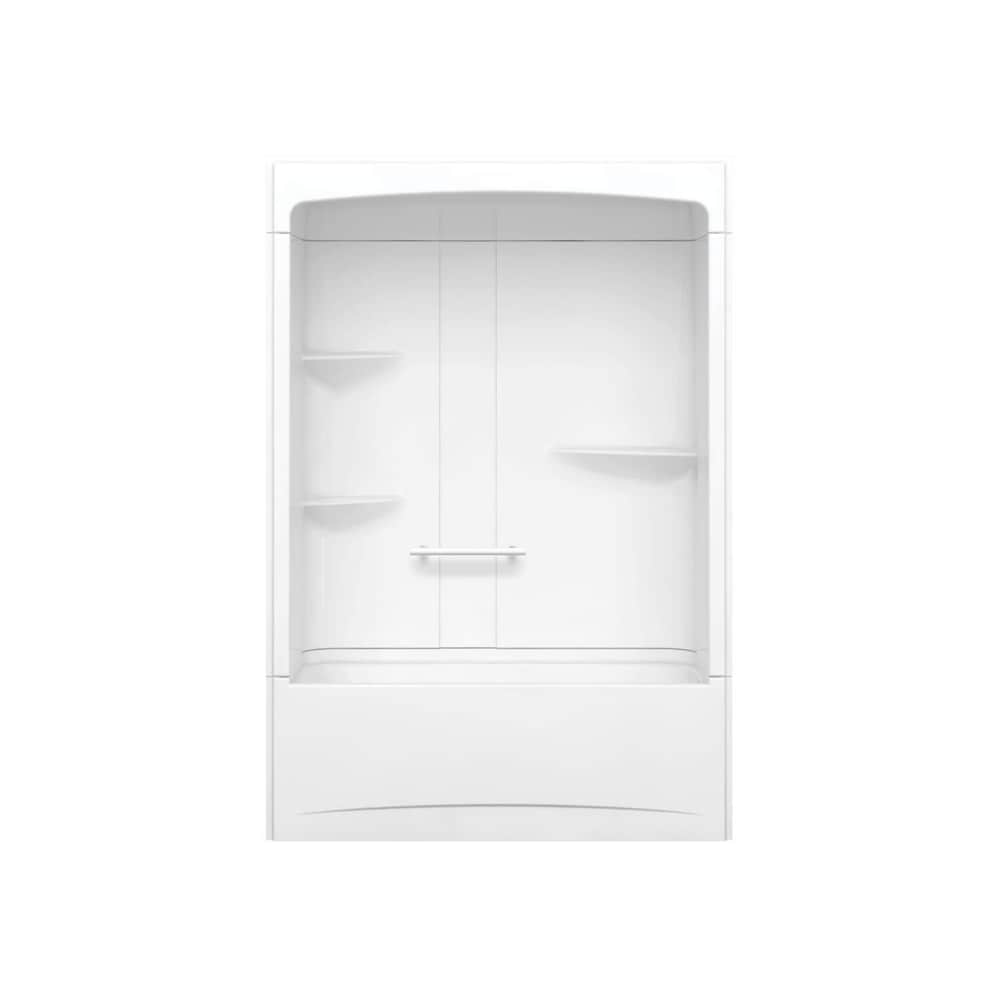Camelia 60 in. L x 32 in. W x 88 in. H 3-Piece Above-The-Floor-Rough Acrylic Tub Shower Stall/Kit with Tub Surround/Wall, Built-In Shelves, Left Drain Bathtub & Roof Cap