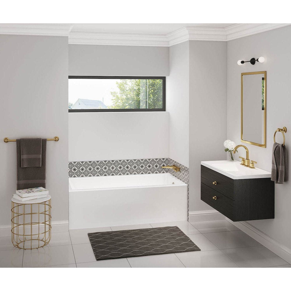 Bosca 60L x 30W x 20H Acrylic Alcove Bathtub in White with 14-inch Soaking Depth & Above-The-Floor-Rough, Right Drain