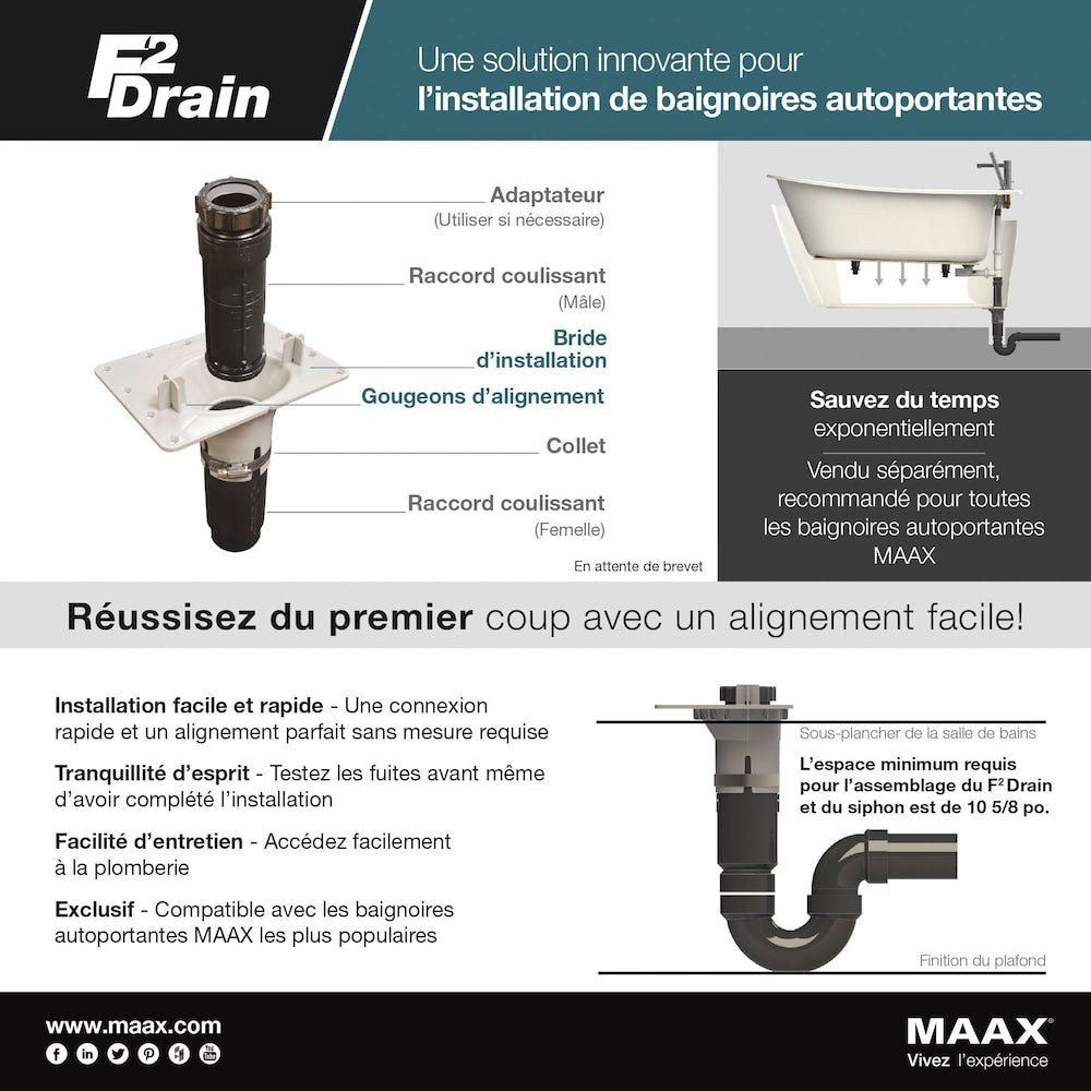 F2 Drain kit in ABS for Freestanding Bathtub Installation