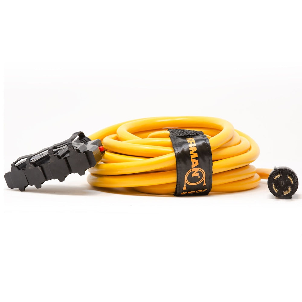Heavy Duty L14-30P to (4) 5-20R Power Cord With Storage Strap