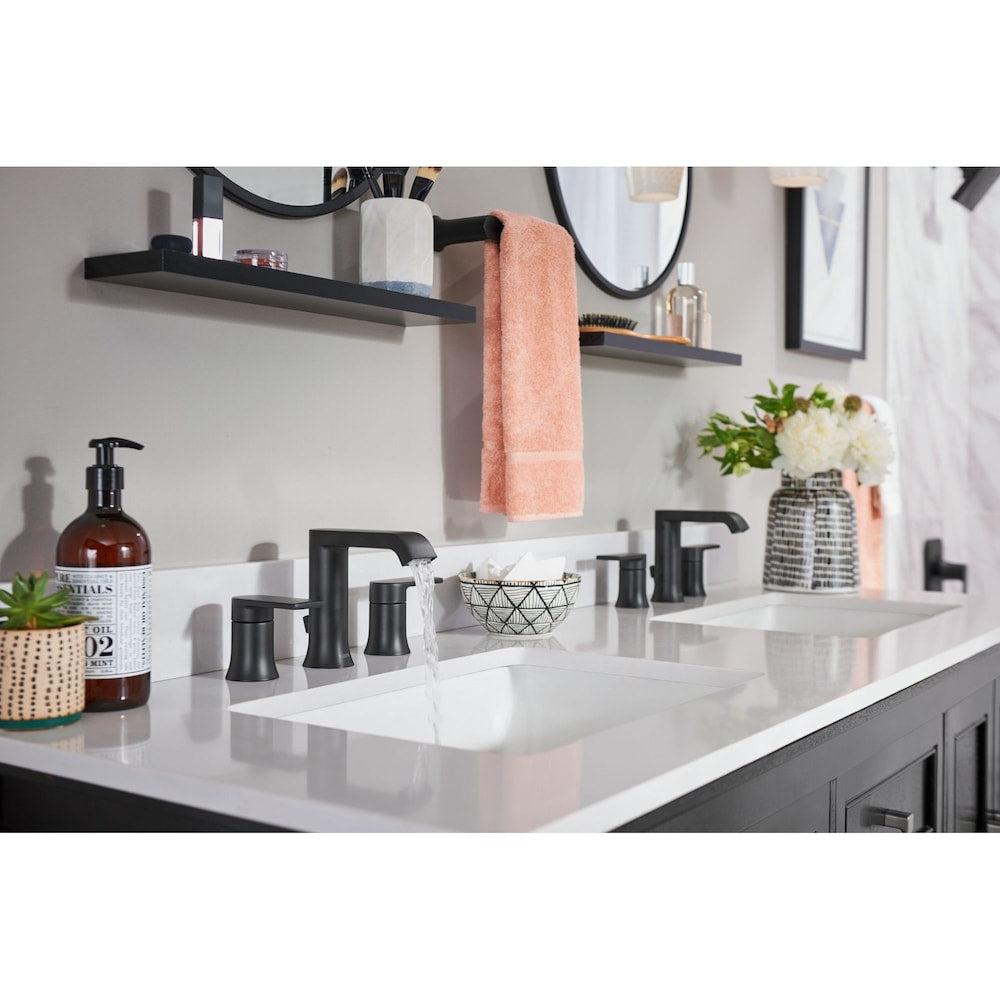 Genta 2 Handle 8-to-16-inch Widespread Bathroom Sink Faucet/Tap in Matte Black (Drain and Valve Included)