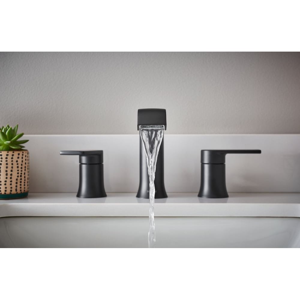 Genta 2 Handle 8-to-16-inch Widespread Bathroom Sink Faucet/Tap in Matte Black (Drain and Valve Included)
