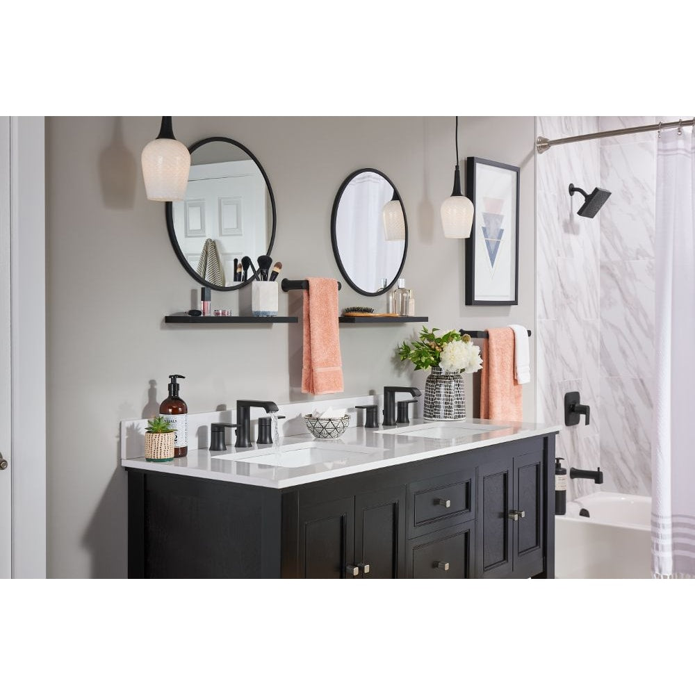 Genta 2 Handle 8-to-16-inch Widespread Bathroom Sink Faucet/Tap in Matte Black (Drain and Valve Included)