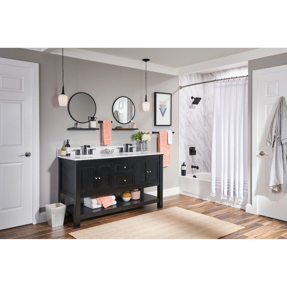 Genta 2 Handle 8-to-16-inch Widespread Bathroom Sink Faucet/Tap in Matte Black (Drain and Valve Included)