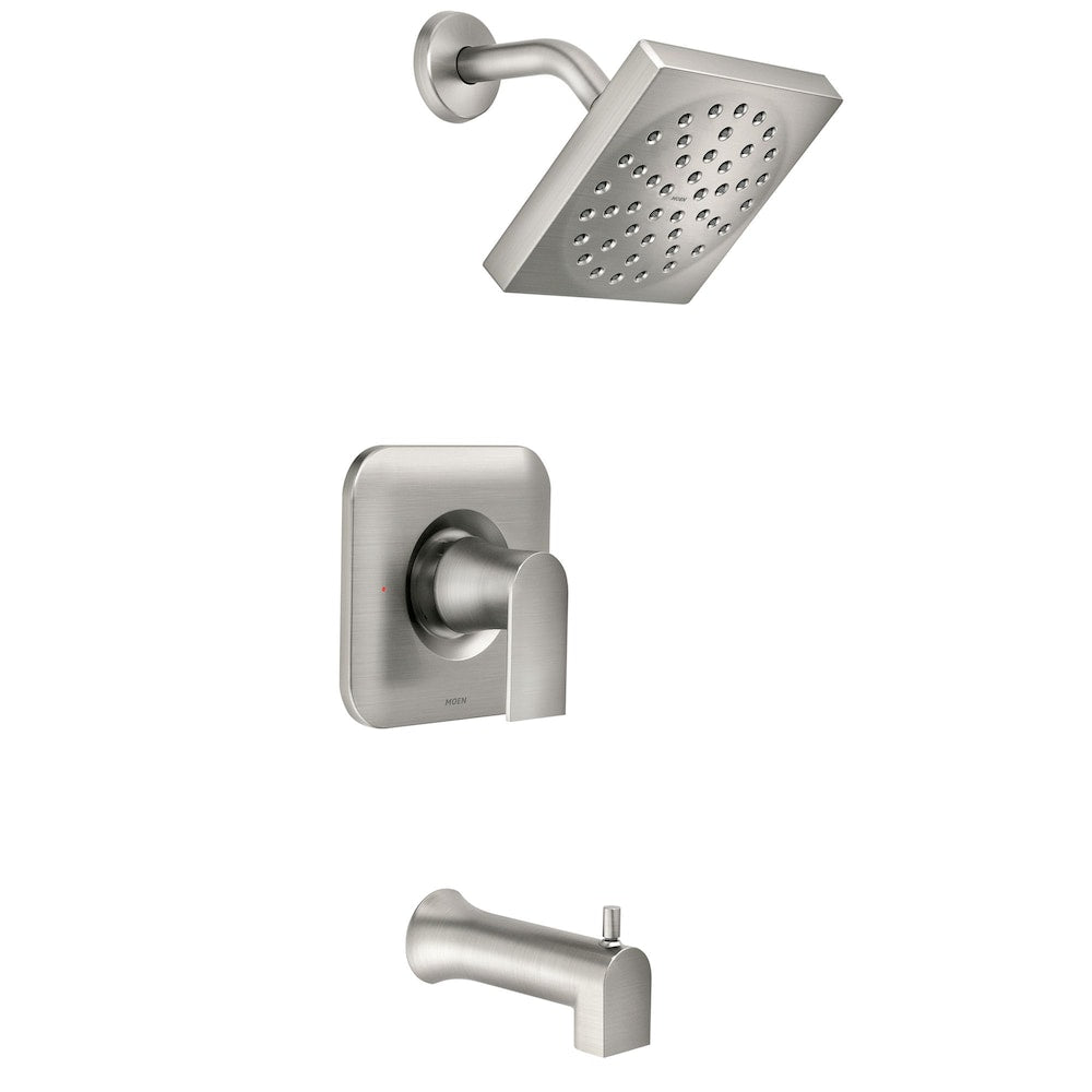 Robinet de baignoire-douche à poignée unique Genta à 1 jet avec pomme de douche à effet pluie en nickel brossé résistant aux taches (robinet inclus)
