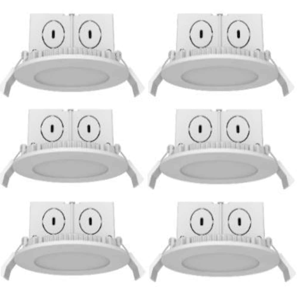 Kit d'éclairage encastré à DEL intégré de 4 pouces à intensité variable sans fil de 500 lumens avec garniture blanche (paquet de 6)