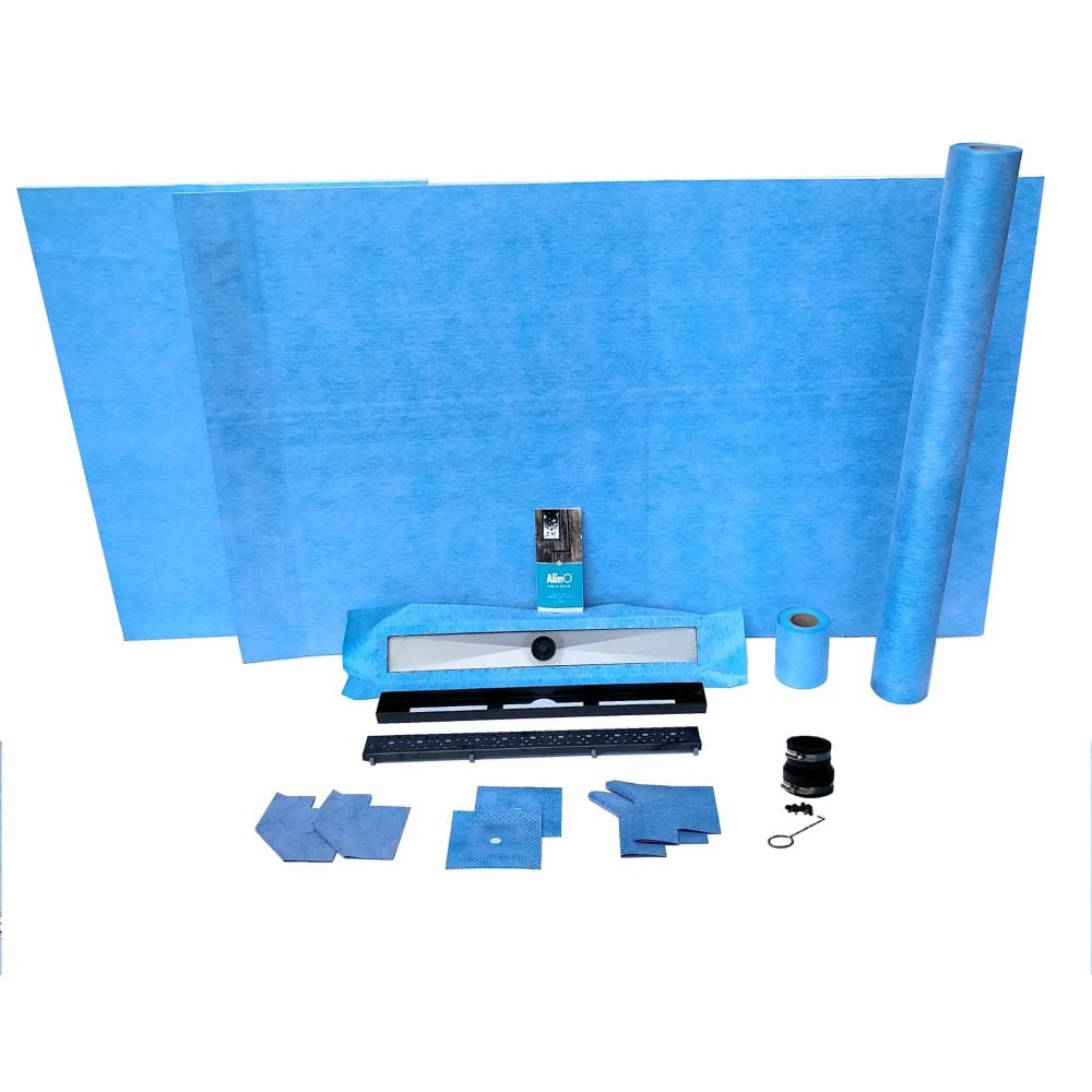 36-inch x 87.5-inch Linear Shower Kit with 30-inch Black Off-Center Drain