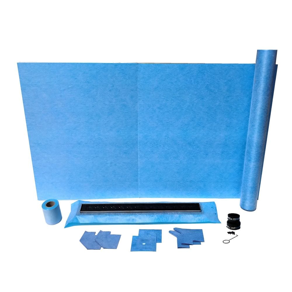 36-inch x 60-inch Linear Shower Kit with 30-inch Black Center Drain