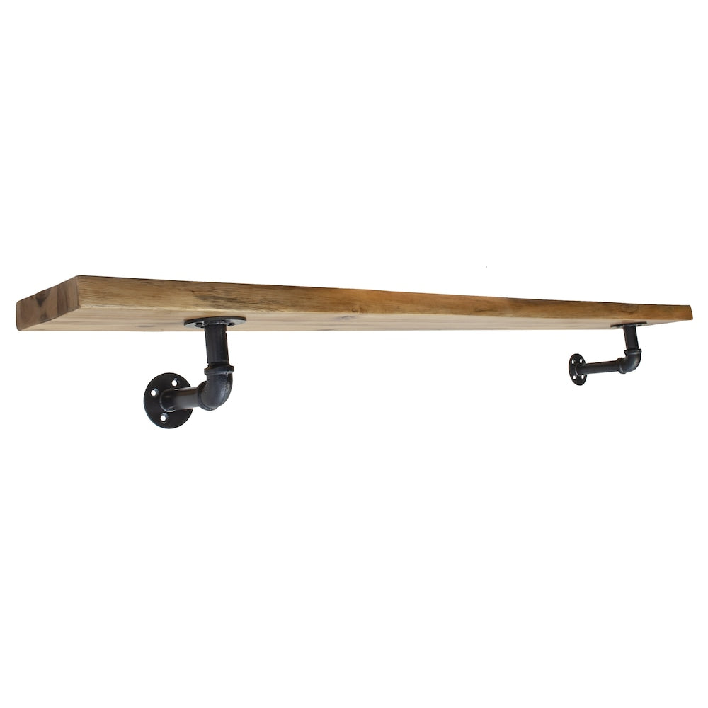 Étagère de cheminée Live Edge de 60 pouces avec corbeaux de tuyauteur en métal