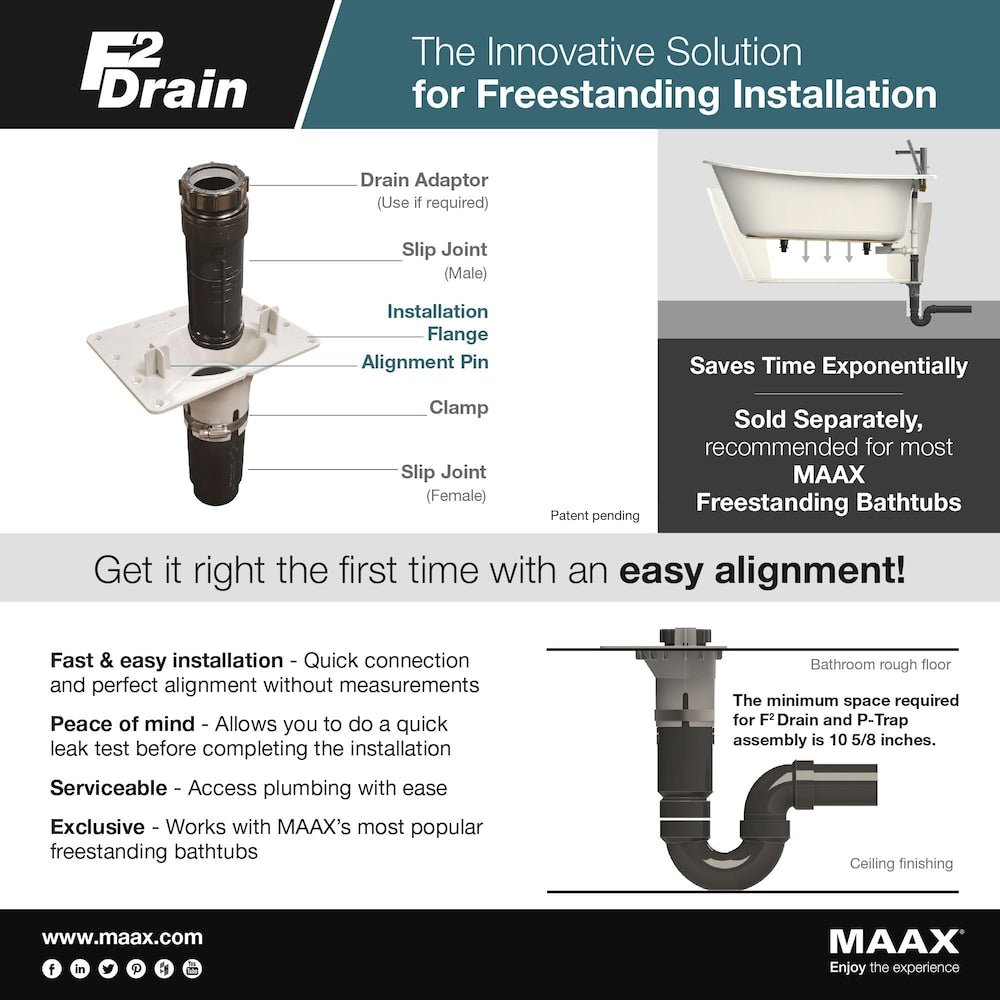 F2 Drain kit in PVC for Freestanding Bathtub Installation