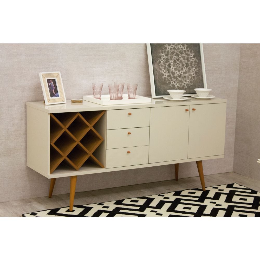 Utopia 4 Bottle Wine Rack with 3 Drawers and 2 Shelves in Off White and Maple Cream
