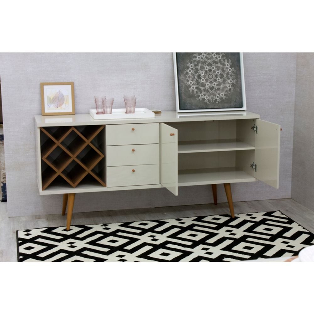 Utopia 4 Bottle Wine Rack with 3 Drawers and 2 Shelves in Off White and Maple Cream